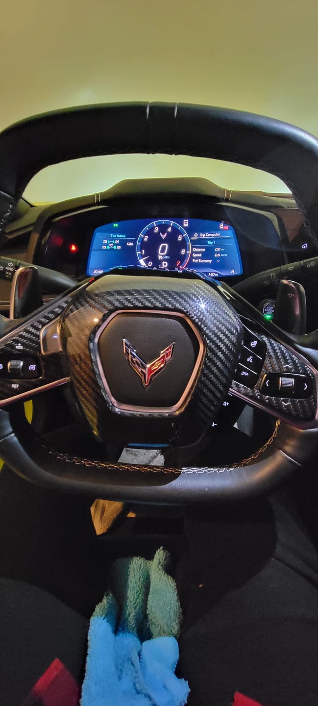 Customer photo review of [2pcs] C8 Corvette Carbon Fiber Steering Wheel Button Trim Cover