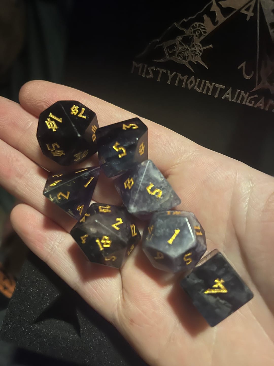 Customer photo review of Purple Fluorite Stone Dice Set