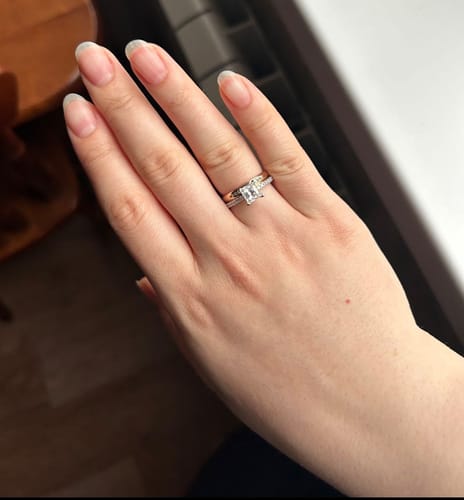 Customer photo review of Avalon 14K White Gold Plated Silver Princess Cut Band