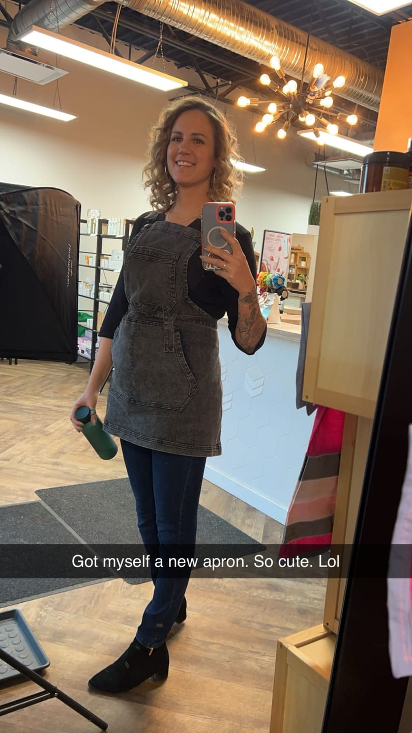 Customer photo review of Over Shoulder Black Acid Washed Apron