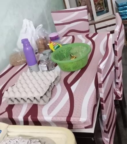 Customer photo review of DivineTrendz Exclusive - Brown White Striped Elastic Table Cover