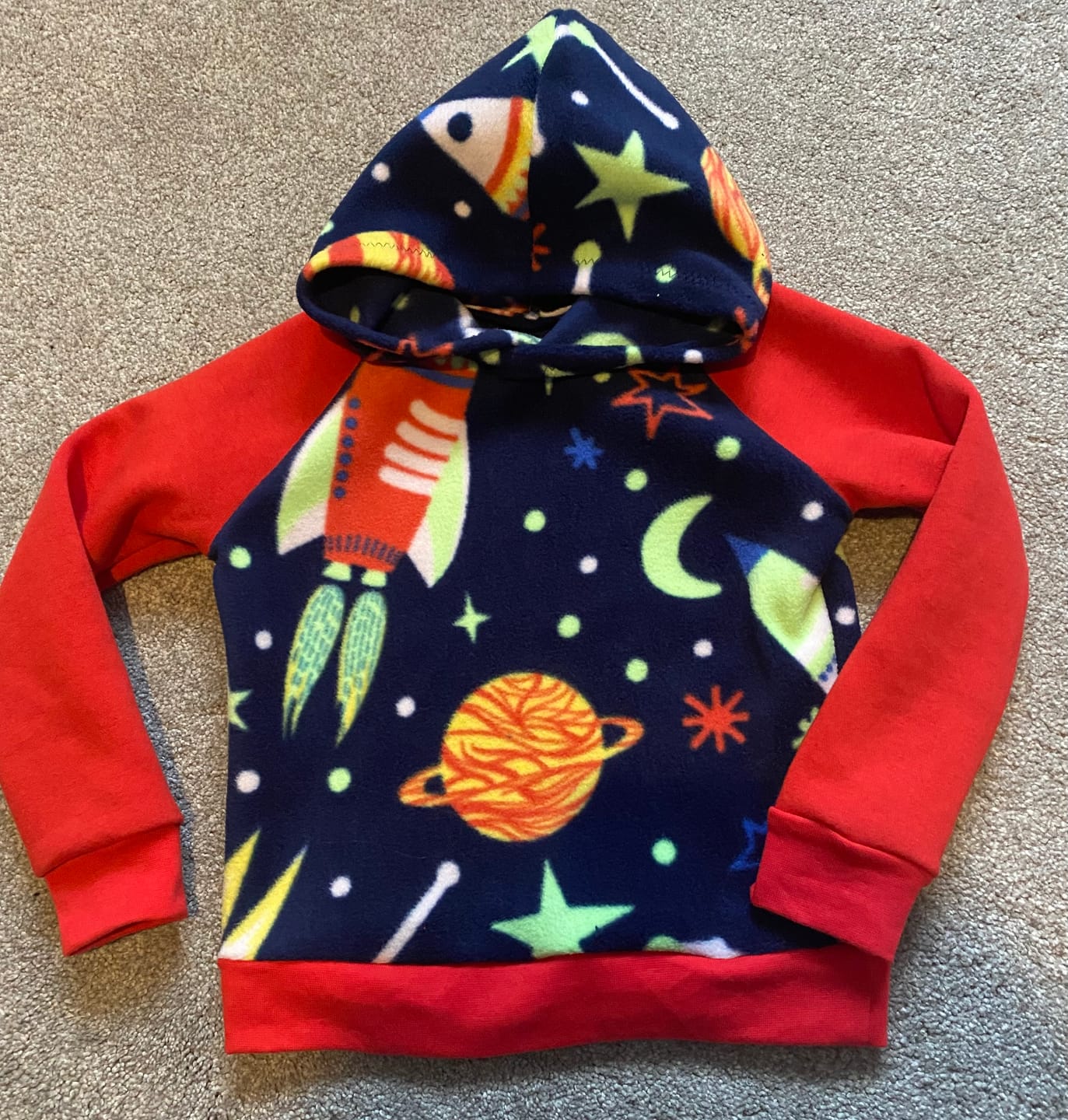 Customer photo review of Rockets in Outer Space Anti Pill Polar Fleece Fabric