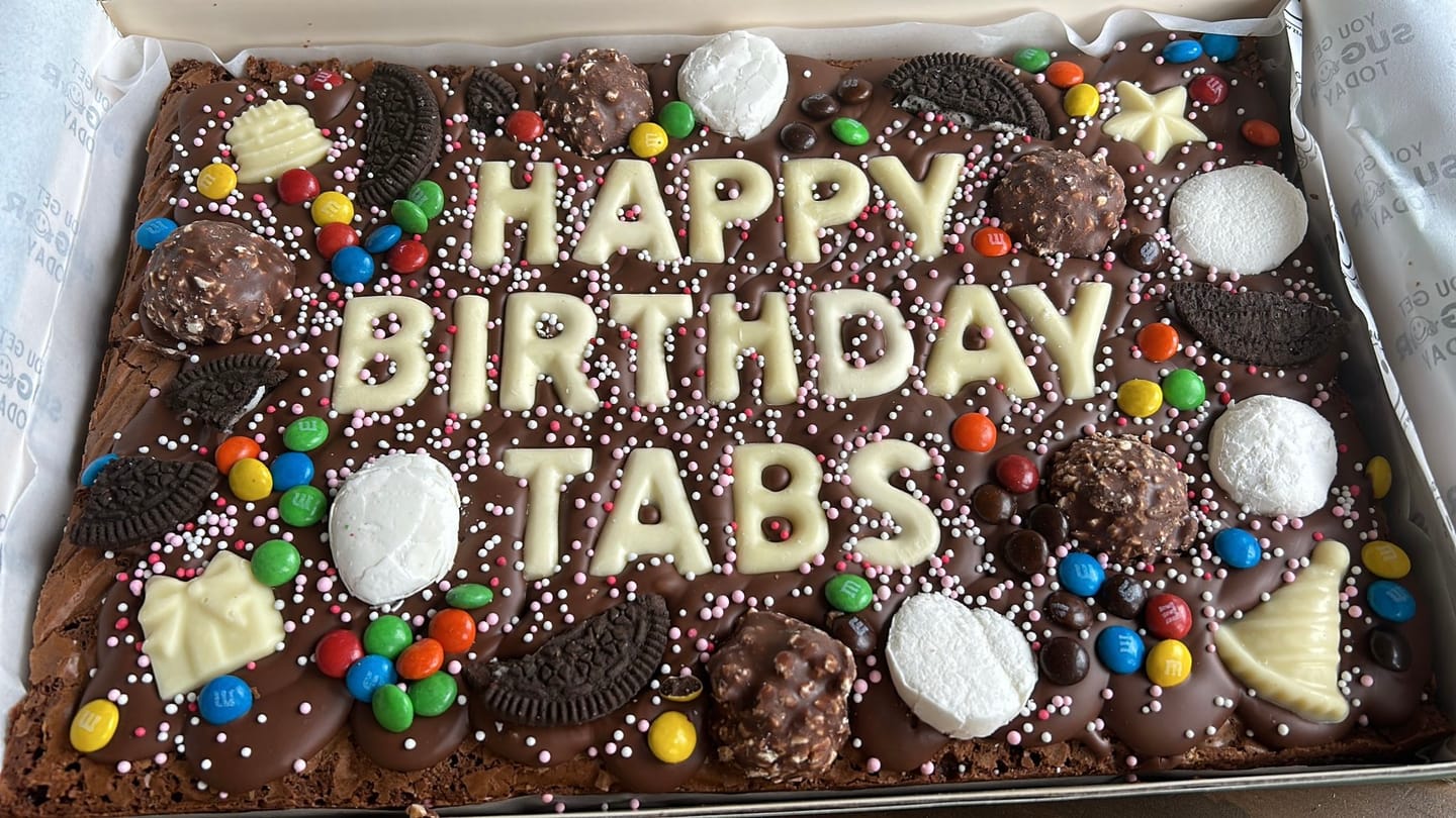 Customer photo review of Mega custom message birthday brownie