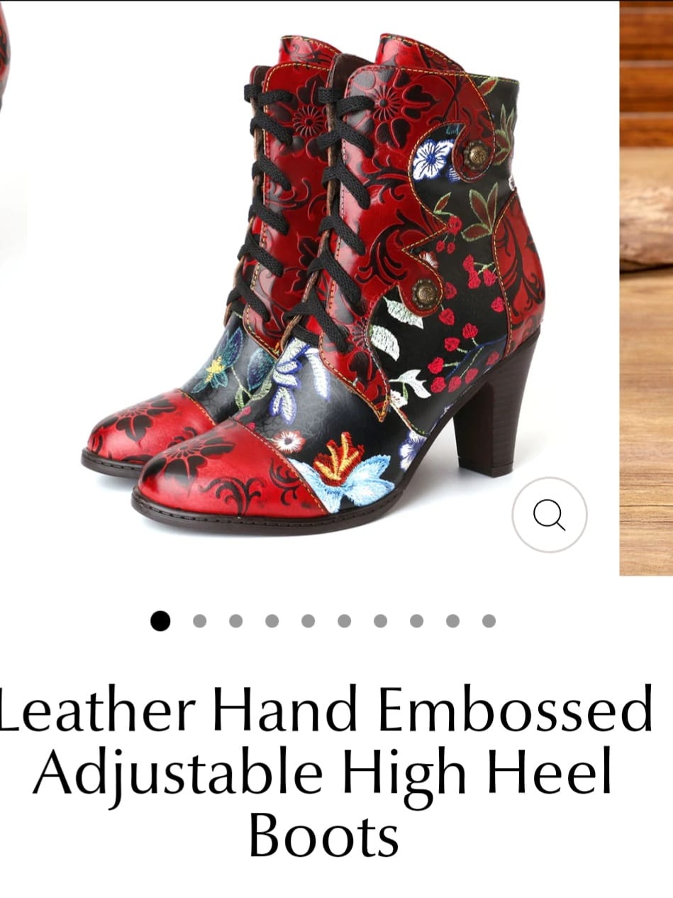 Customer photo review of Leather Hand Embossed Adjustable High Heel Boots
