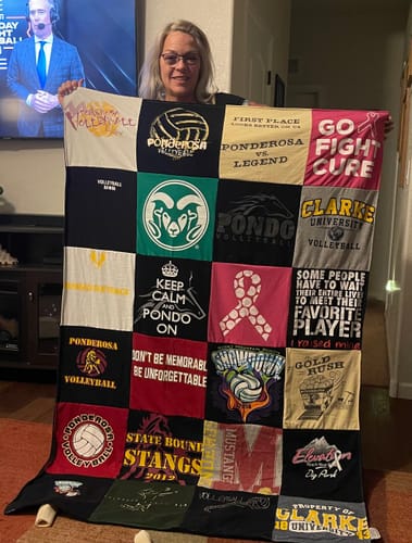 T-shirt quilt featuring ponderosa volleyball, stangs by Gerri from CO