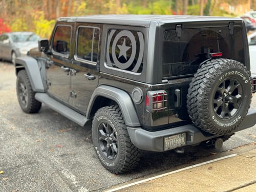 Customer photo review of Make Your Own Custom Jeep Wrangler Vinyl Window Cling Decals - Pair