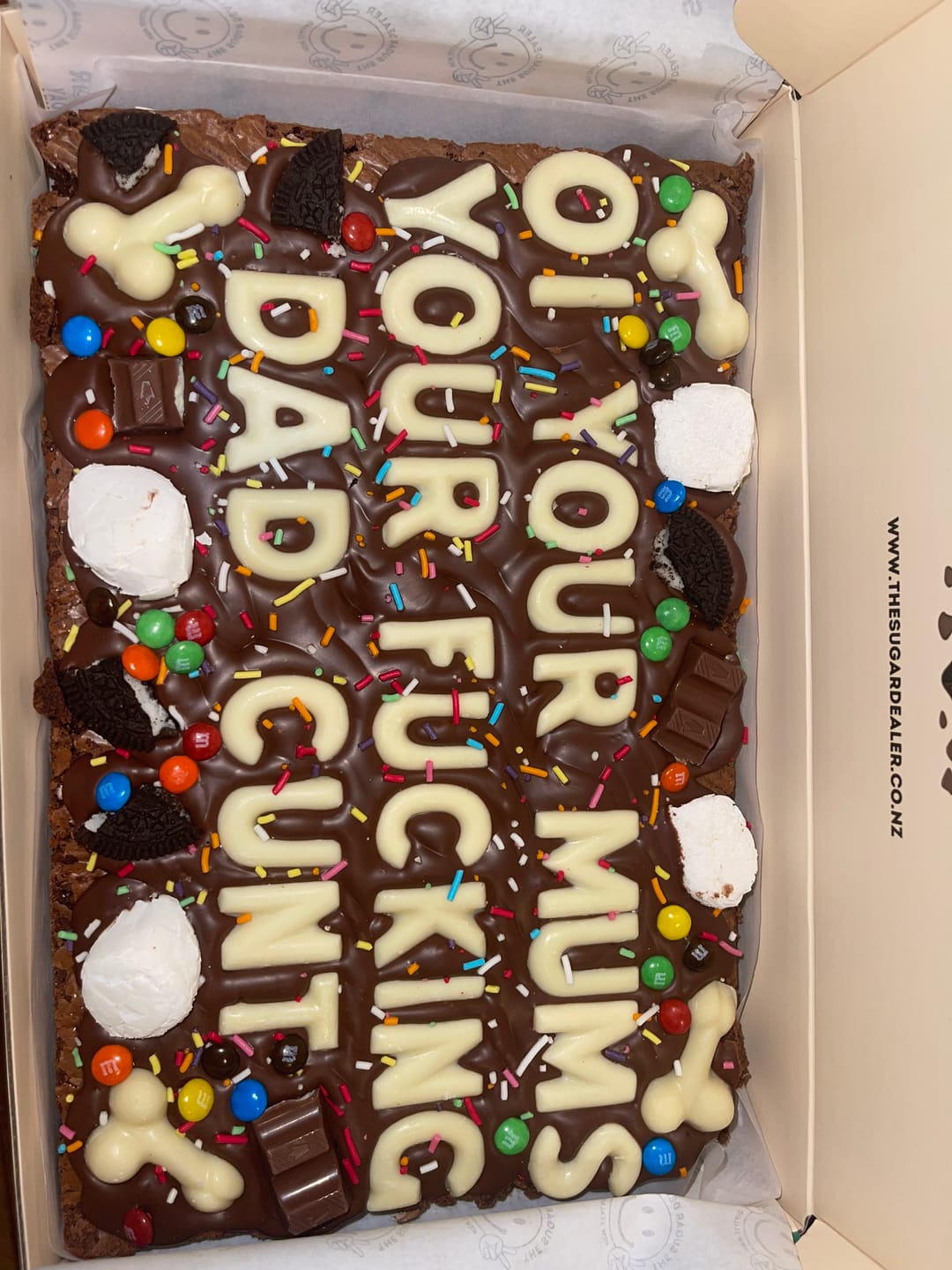 Customer photo review of Mega custom message dick brownie