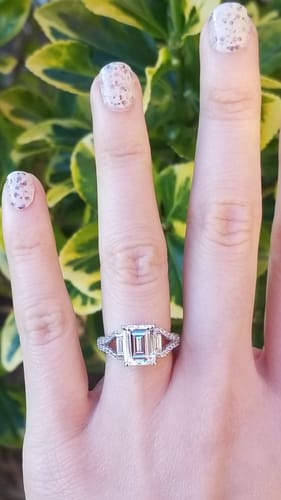 Customer photo review of Solitaire Emerald Cut CZ Split Shank Ring in Sterling Silver