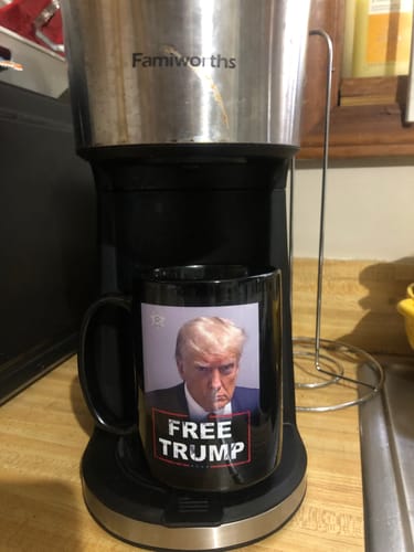 Customer photo review of Free Trump 15oz Coffee Mug