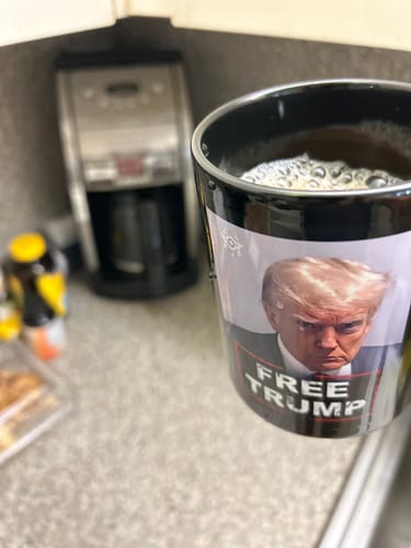 Customer photo review of Free Trump 15oz Coffee Mug