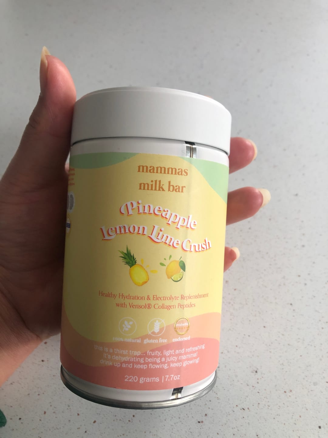 Customer photo review of Pineapple Lemon & Lime Crush Hydration Electrolyte Drink with Verisol® Collagen