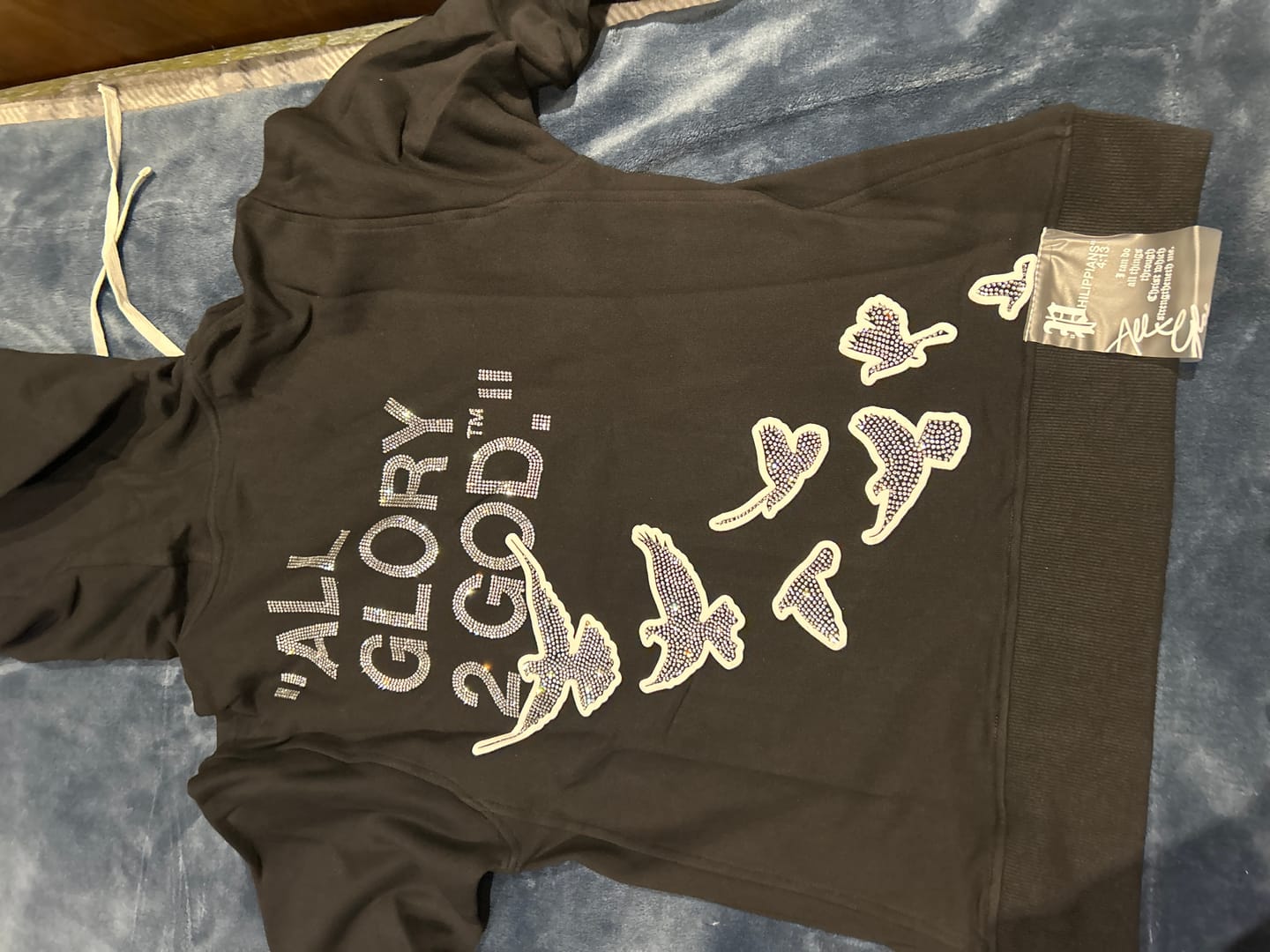 Customer photo review of Black "Iced Out Flocka Doves" FlyFleece ZipUp Hoodie