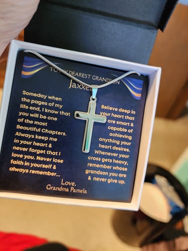 Customer photo review of Grandson, Never Lose Faith - Cross Necklace W/ Personalized Message Card (GS34-P)