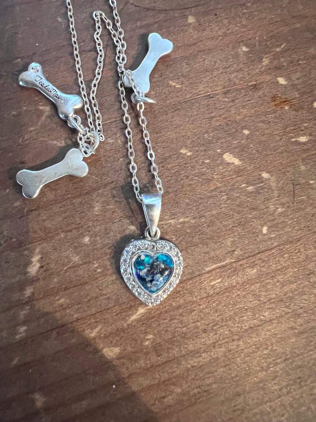 Customer photo review of Petite Bedazzled Opal Heart Pendant