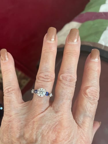 Customer photo review of Five Stone Moissanite And Sapphire Engagement Ring