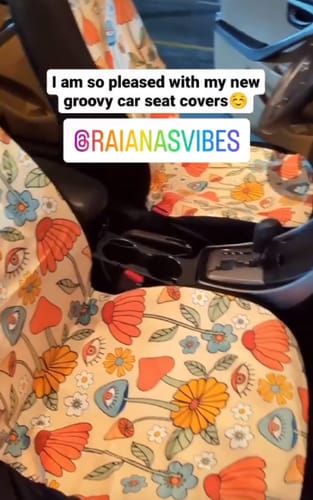 Customer photo review of Hippie Mushroom Love Premium Car Seat Covers (Set of 2)