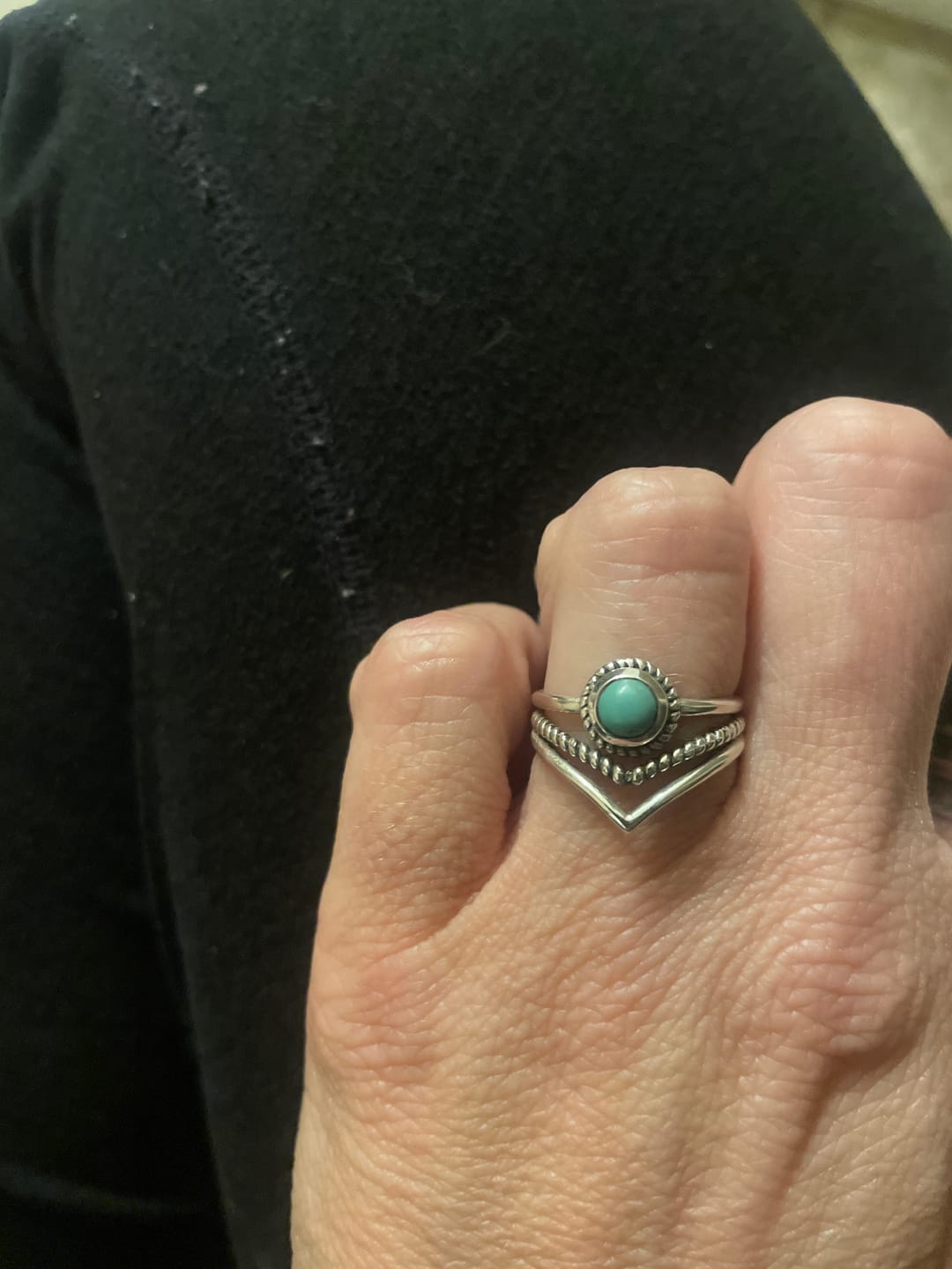 Customer photo review of Chevron Turquoise Stone Ring Sterling Silver