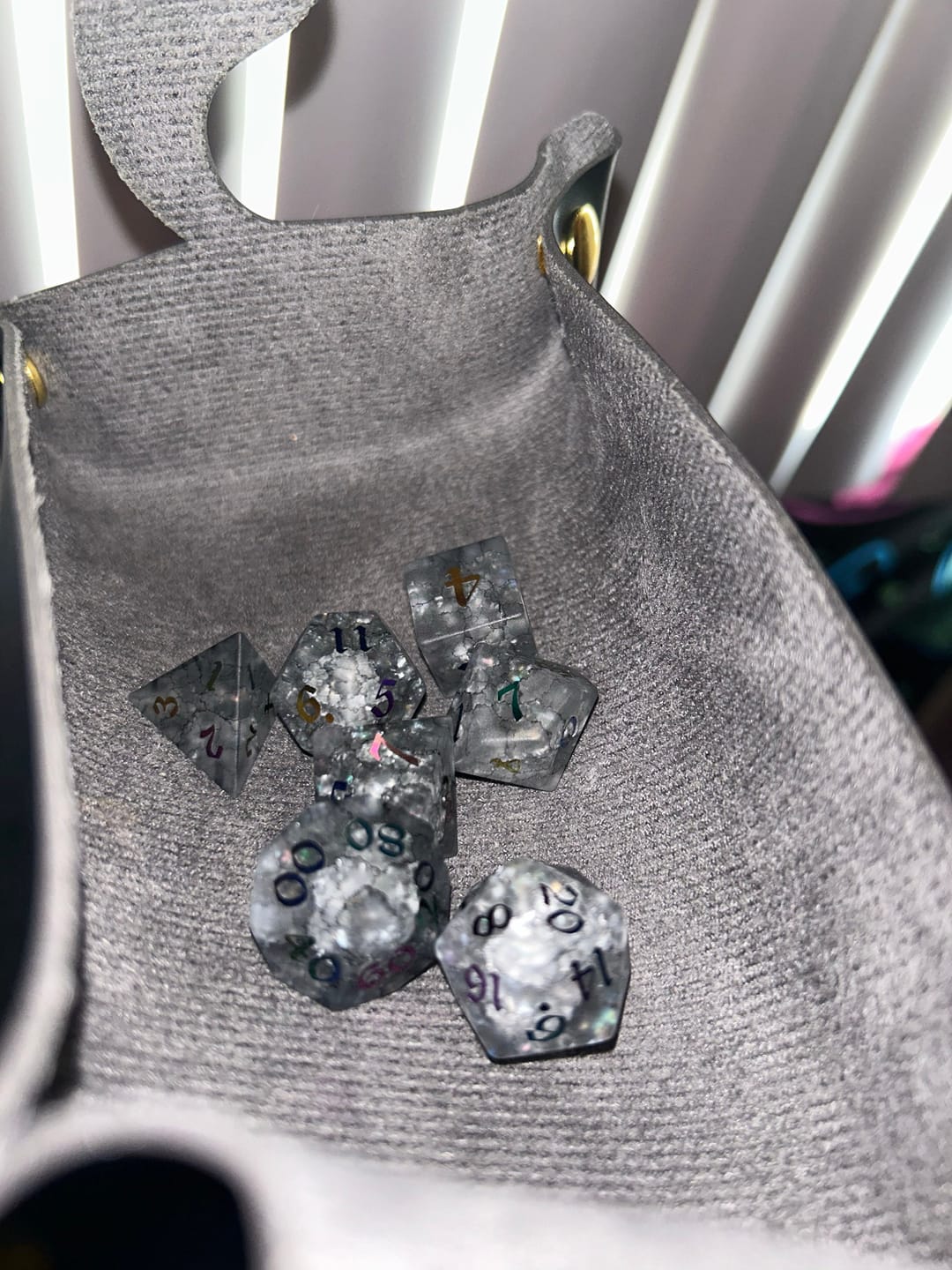 Customer photo review of Black Inked Lightning Glass Cracked Glass (And Box) Polyhedral Dice DND Set - RPG Game DND