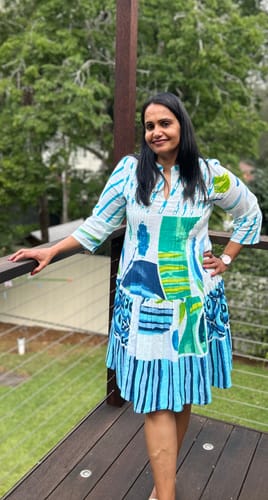 Customer photo review of Bondi Cotton Tiered Dress - Navy
