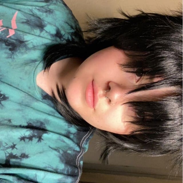 Customer photo review of Men Black Long Straight Fringe Bangs Layered Mullet Cosplay Wig