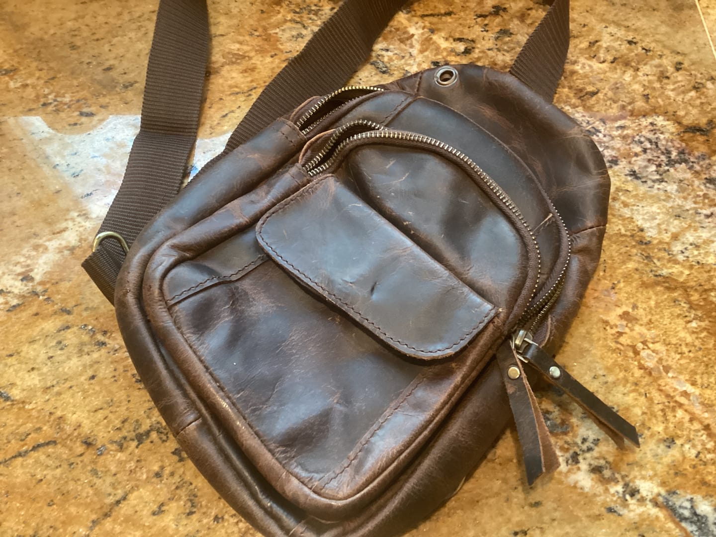Customer photo review of Cowhide Leather Sling Bag