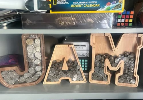Customer photo review of Money Collection Box With Wooden Letters + Personalized Name