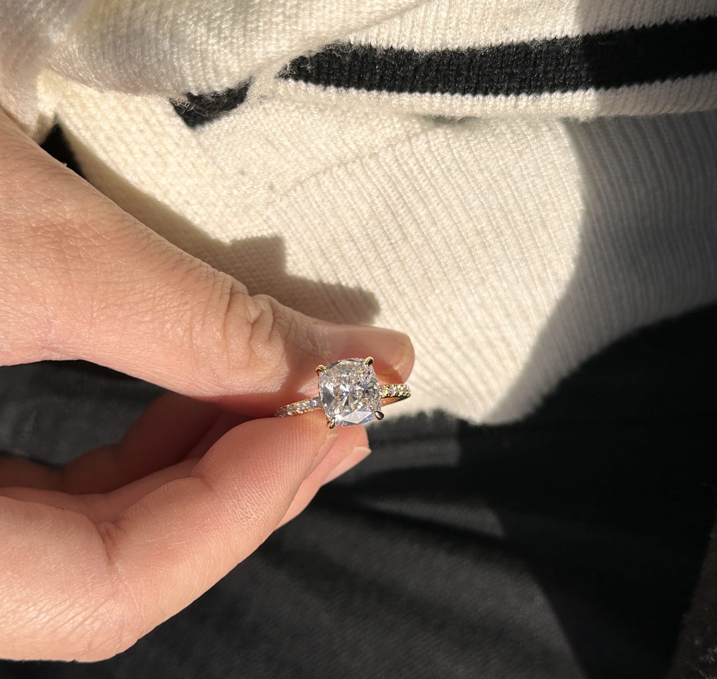 Customer photo review of S925 3.0Ct Cushion Cut Engagement Ring In Sterling Silver