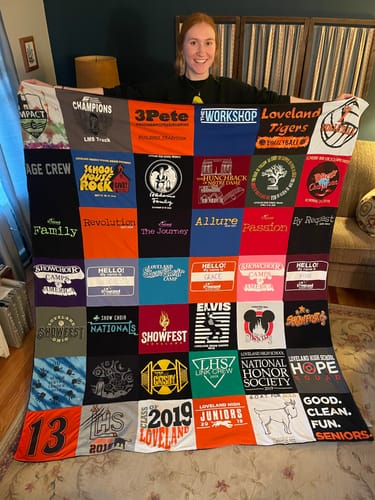 T-shirt quilt featuring loveland tigers by Grace from OH