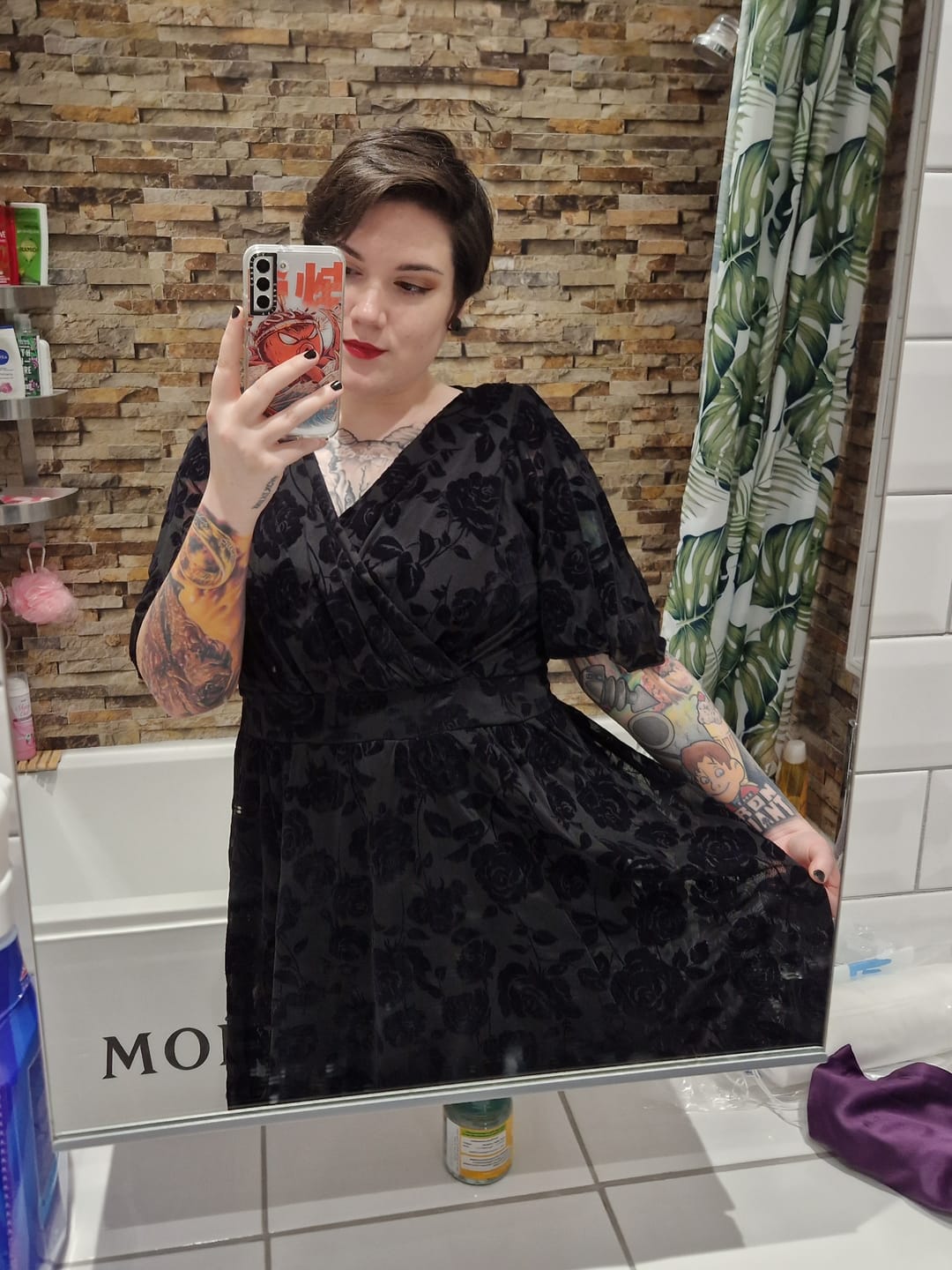 Customer photo review of Julie Black Velvet Flock Hanky Hem Dress