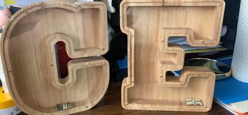 Customer photo review of Money Collection Box With Wooden Letters + Personalized Name
