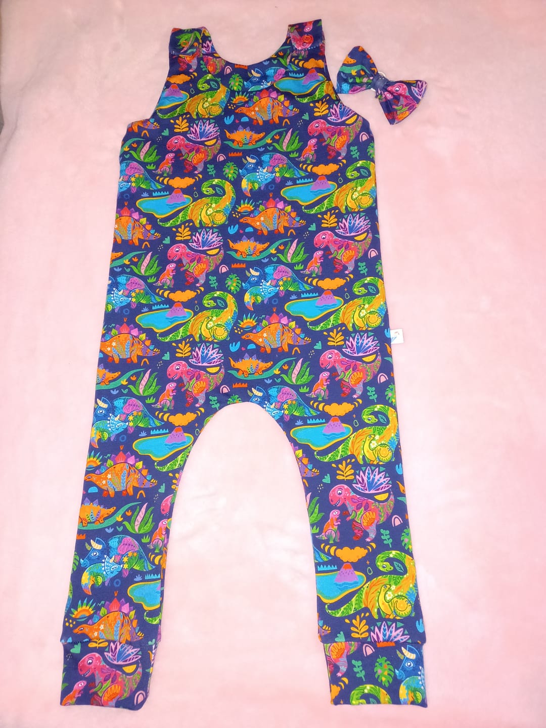 Customer photo review of Multicoloured Dinosaurs on Navy French Terry Fabric