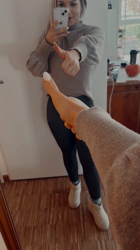 Customer photo review of Cozy Mini Boots - Beige