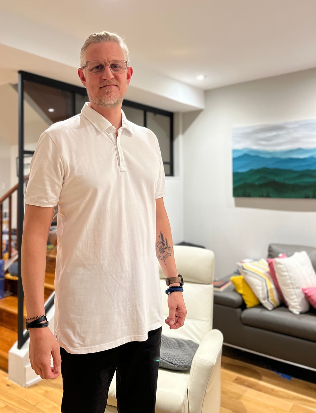 Customer photo review of Organic Tall Slim Pique Polo Shirt (White)