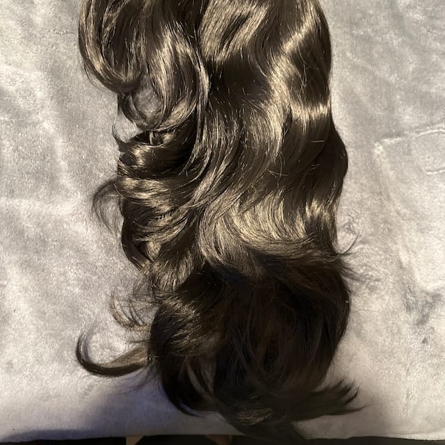 Customer photo review of Men Black Long Curly Side Swept Bangs Layered Thick Cosplay Wig