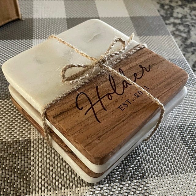 Customer photo review of Acacia & Marble Coasters