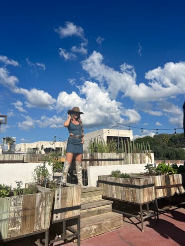 Customer photo review of Sleeveless Cut-Out Denim Dress