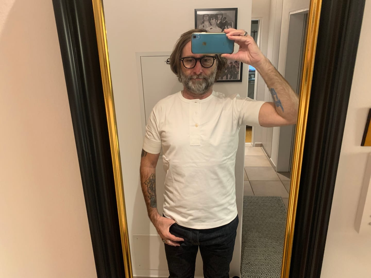 Customer photo review of Vintage Short Sleeve Henley T-Shirt - White