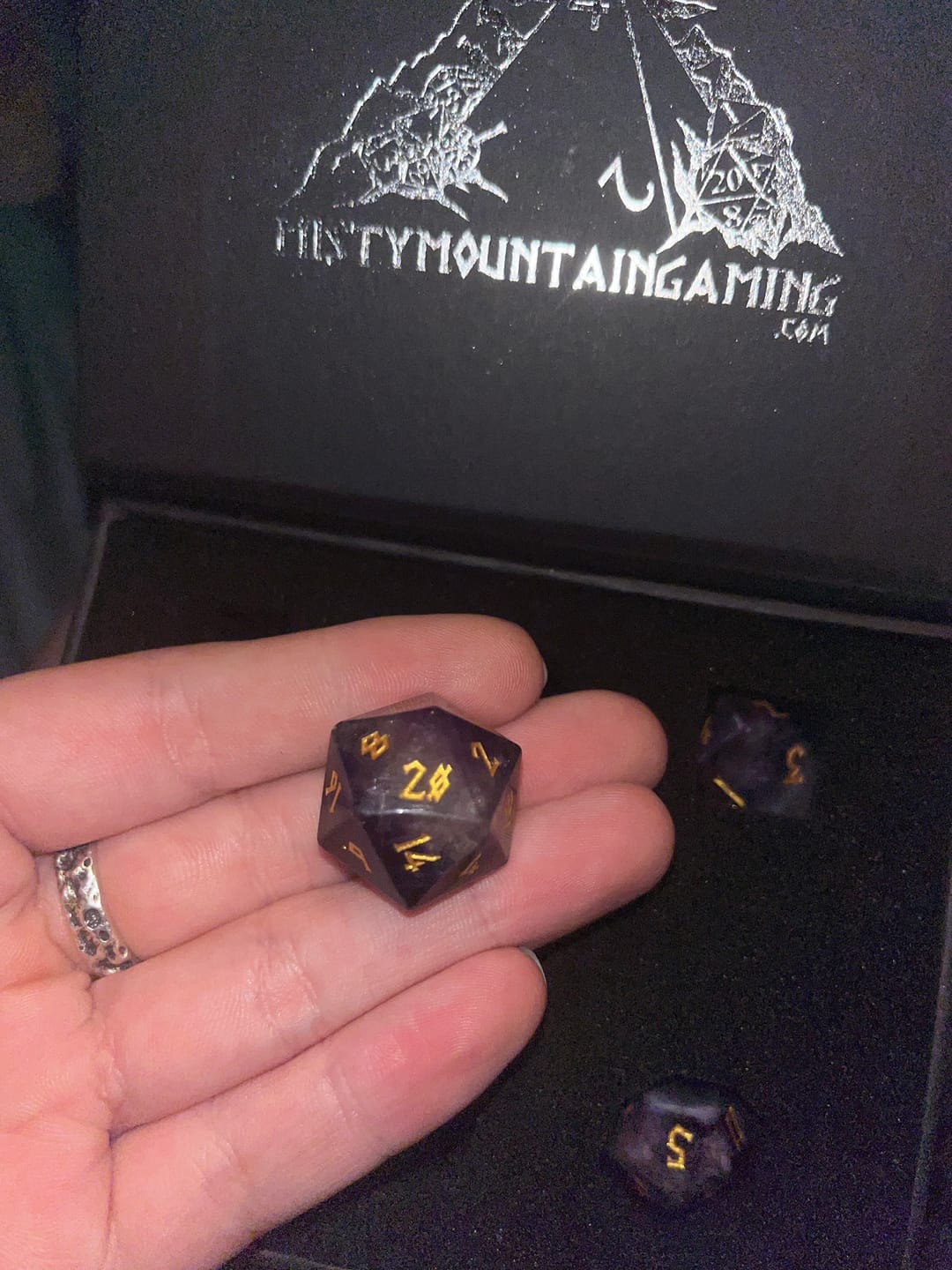 Customer photo review of Purple Fluorite Stone Dice Set