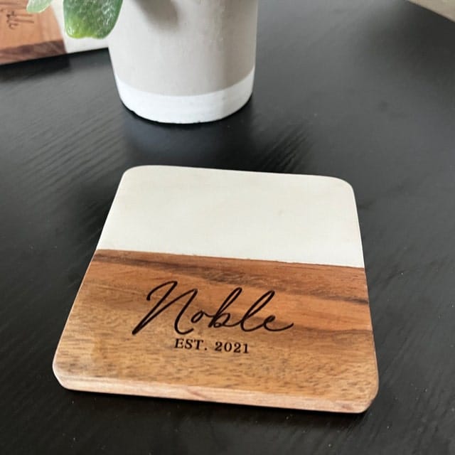 Customer photo review of Acacia & Marble Coasters