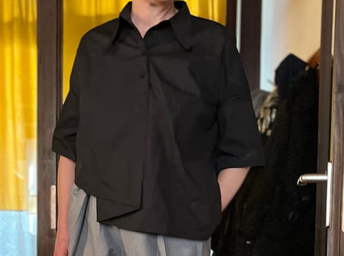 Customer photo review of Black Asymmetric Half Sleeve Shirt