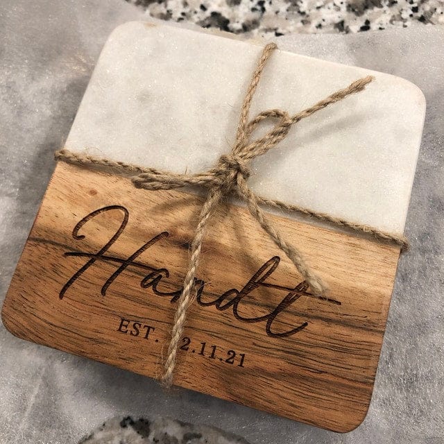 Customer photo review of Acacia & Marble Coasters