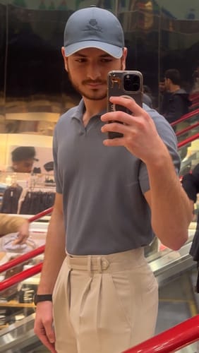 Customer photo review of Men's British Casual Dress Pants Slim Fit High Waisted Trousers