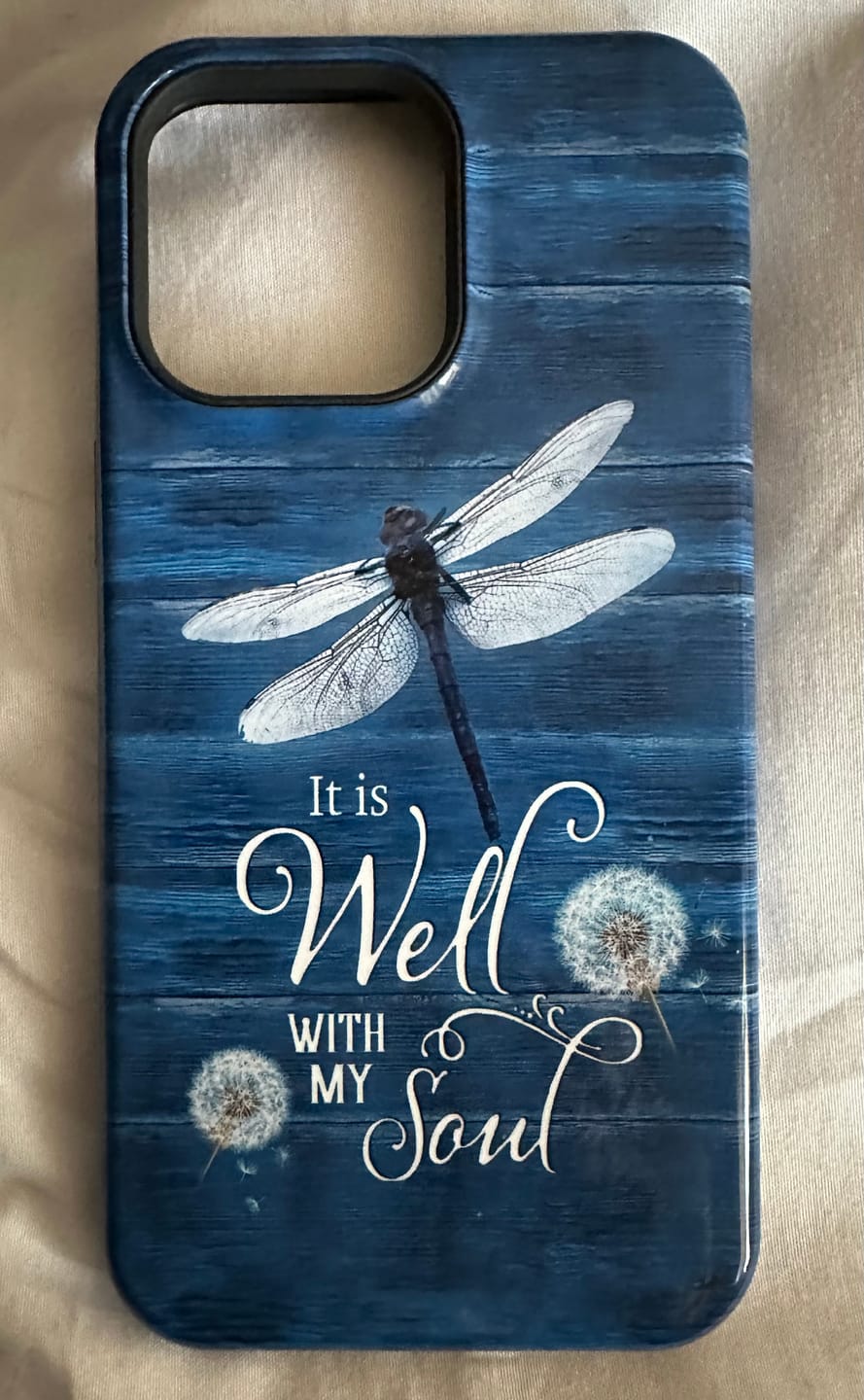 Customer photo review of It is Well With My Soul, Dragonfly, Christian Phone Case