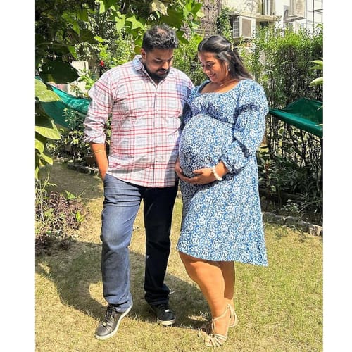 Customer photo review of Intricate Azure Maternity & Nursing Dress