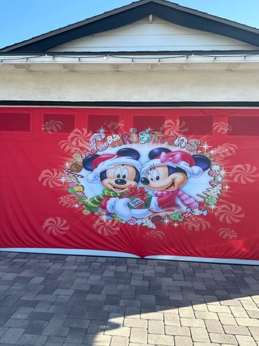 Customer photo review of Mickey Mouse Merry Christmas Disney Garage Door Cover Banner Backdrop