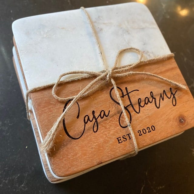 Customer photo review of Acacia & Marble Coasters
