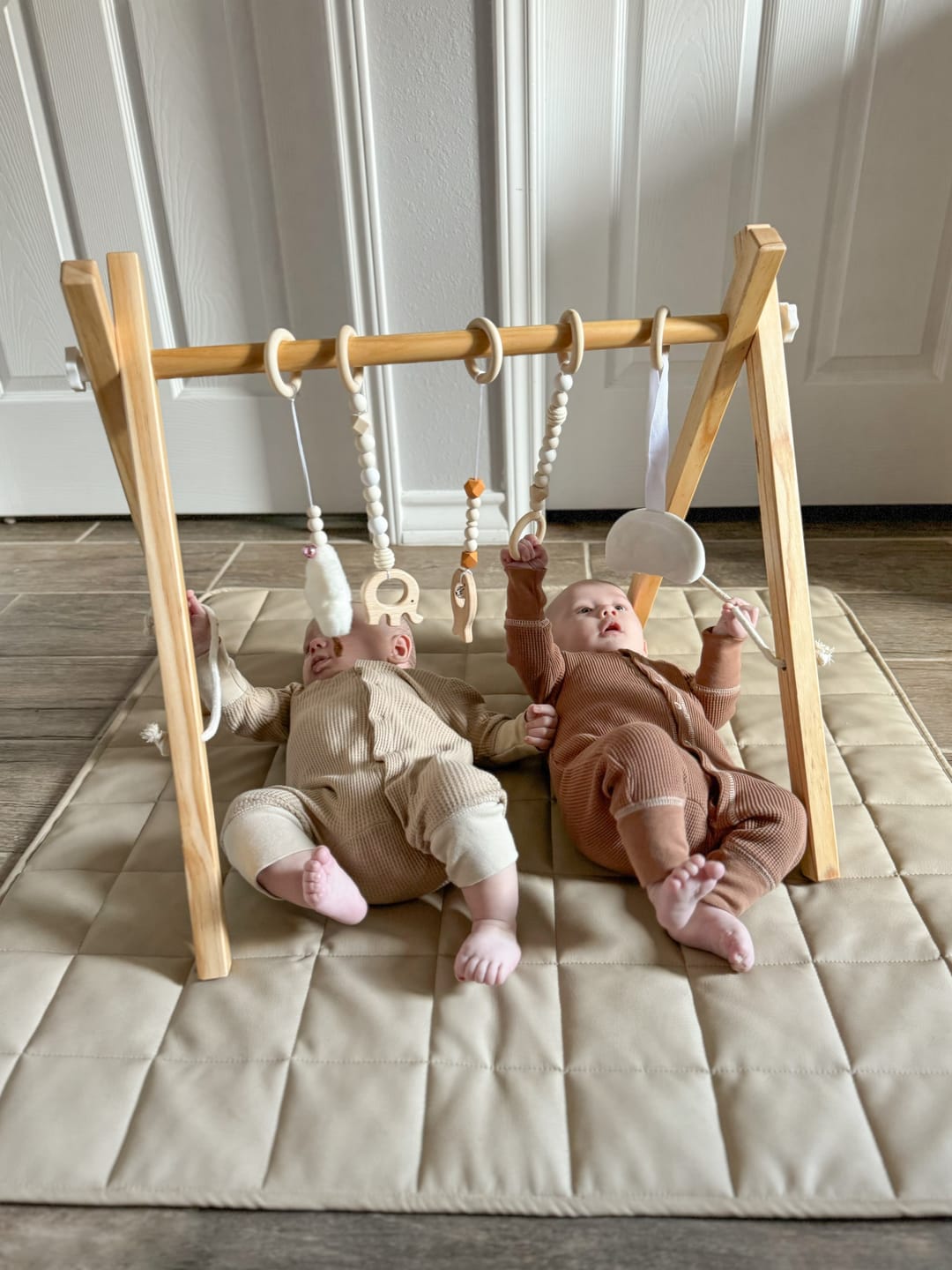 Customer photo review of Lilac Wooden Baby Gym | Montessori Infant Play Gym with Hanging Toys