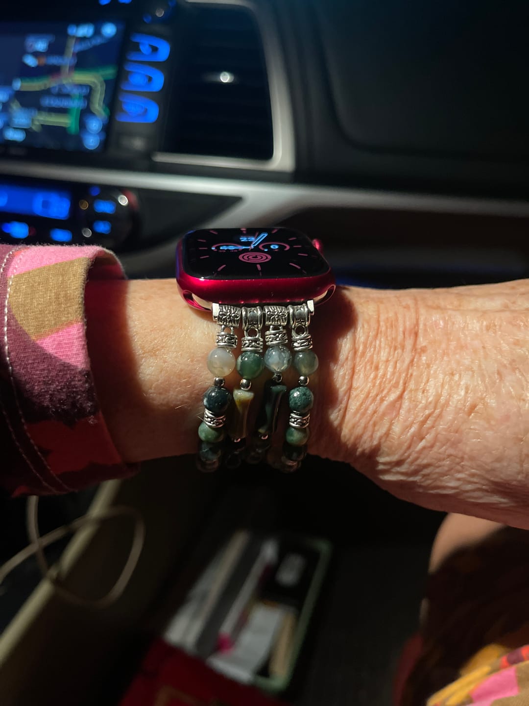 Customer photo review of Vintage Agate Stretch Apple Watch Strap