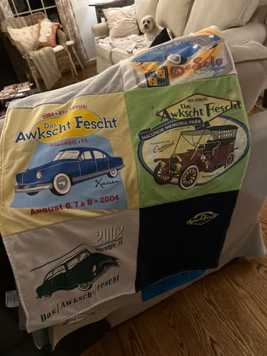 T-shirt quilt with cars, automobiles themes by Lori from PA