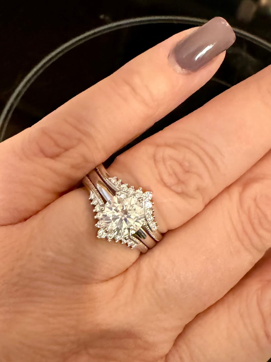 Customer photo review of Solitaire Moissanite With Enhancer Shank Bridal Engagement Ring Set